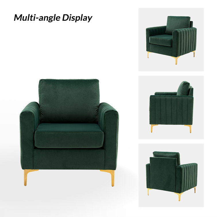 Green Velvet Barrel Accent Chair with Gold Metal Legs