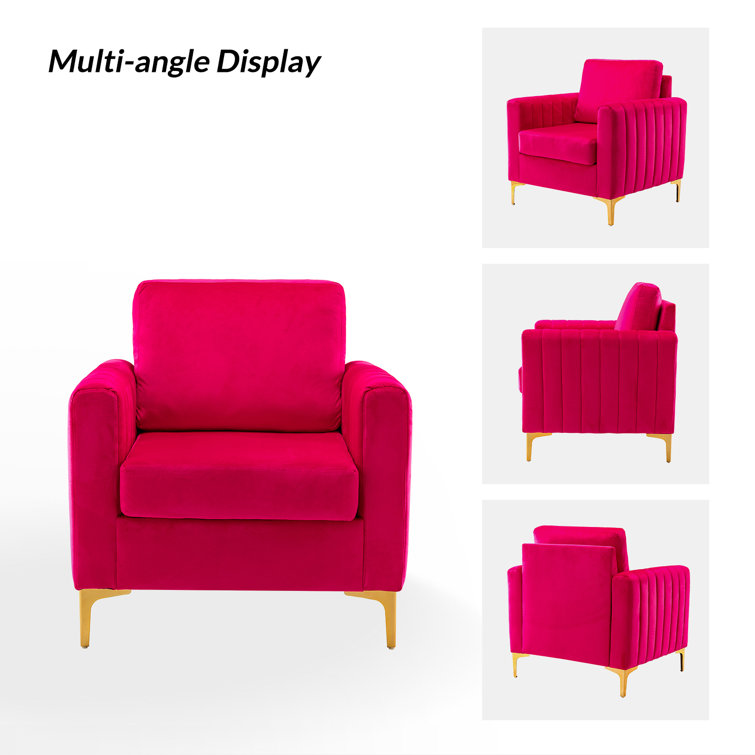 Fuchsia Velvet Club Armchair with Gold Metal Legs