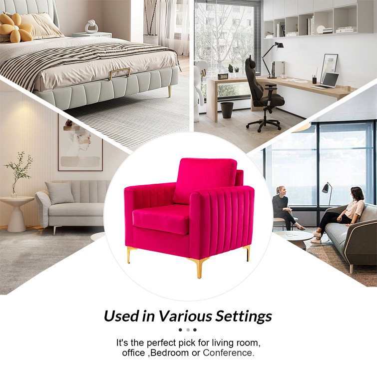 Fuchsia Velvet Club Armchair with Gold Metal Legs