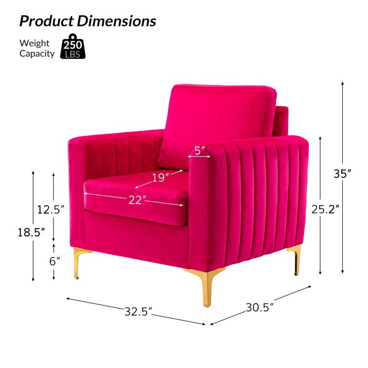 Fuchsia Velvet Club Armchair with Gold Metal Legs