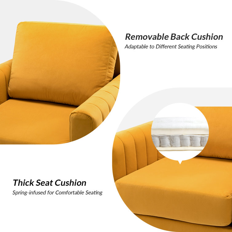 Mustard Velvet Club Chairs with Gold Legs, Set of 2