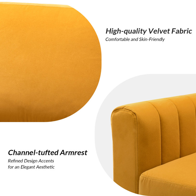 Mustard Velvet Club Chairs with Gold Legs, Set of 2