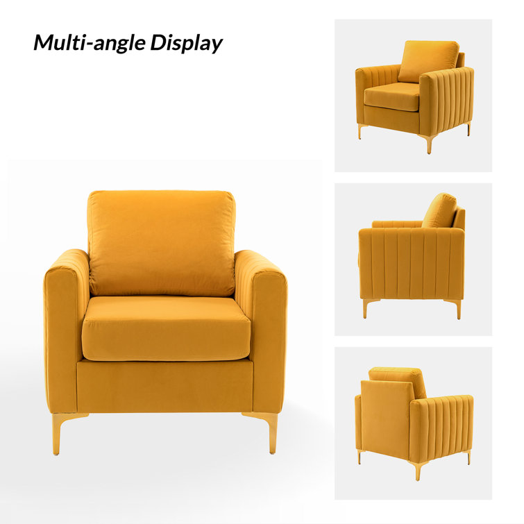 Mustard Velvet Club Chairs with Gold Legs, Set of 2