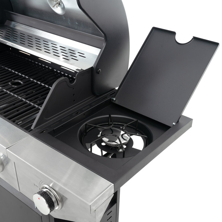 Stainless Steel 4-Burner Propane Gas Grill with Side Burner