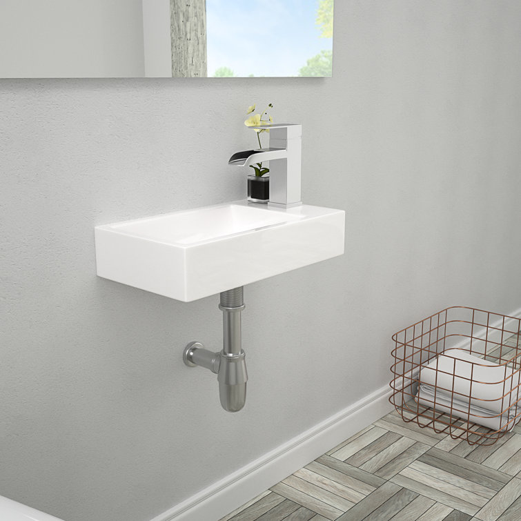 Lordear 18'' White Ceramic Rectangular Wall-Mount Bathroom Sink