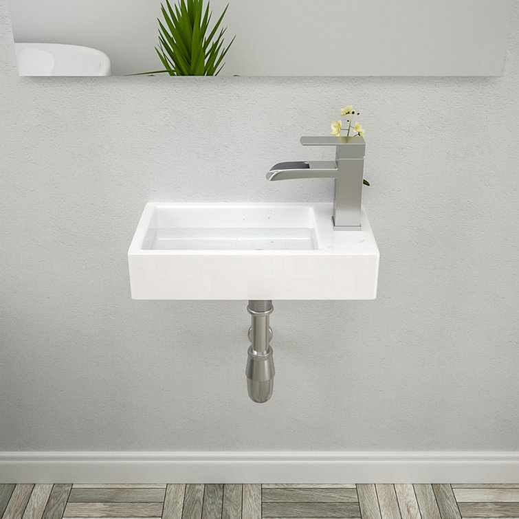 Lordear 18'' White Ceramic Rectangular Wall-Mount Bathroom Sink