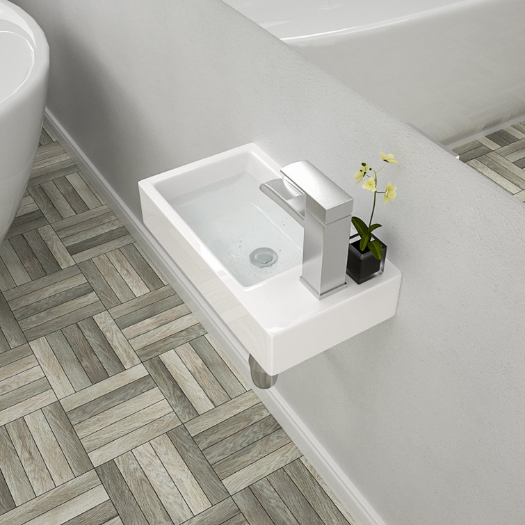 Lordear 18'' White Ceramic Rectangular Wall-Mount Bathroom Sink