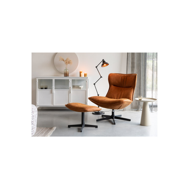 Black Leather Upholstered Steel Accent Stool