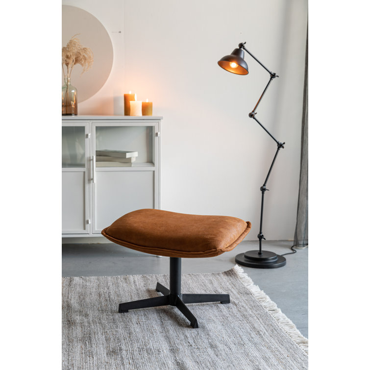 Black Leather Upholstered Steel Accent Stool
