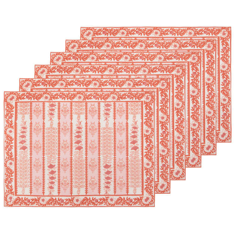 Pink and White Cotton Botanical Print Placemats Set of 6