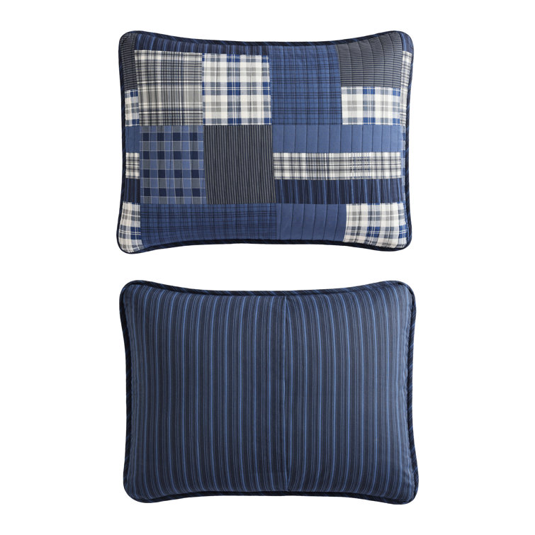 Full Blue Cotton Reversible Quilt Set