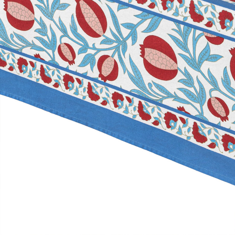 Handmade Red and Blue Floral Square Linen Tablecloth