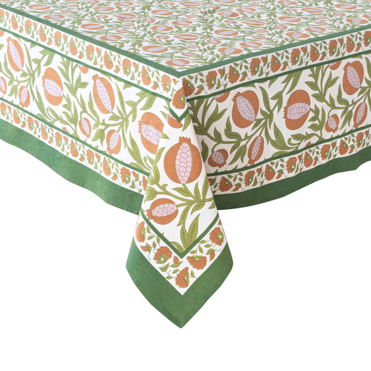 Grenadine Floral Handprinted Linen Tablecloth 128" x 71"
