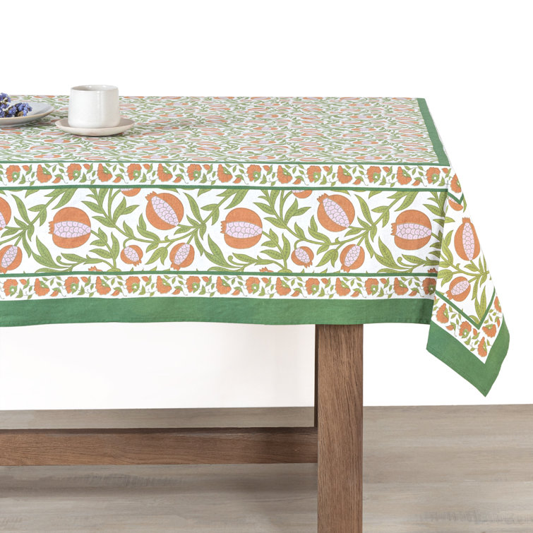 Grenadine Floral Handprinted Linen Tablecloth 128" x 71"