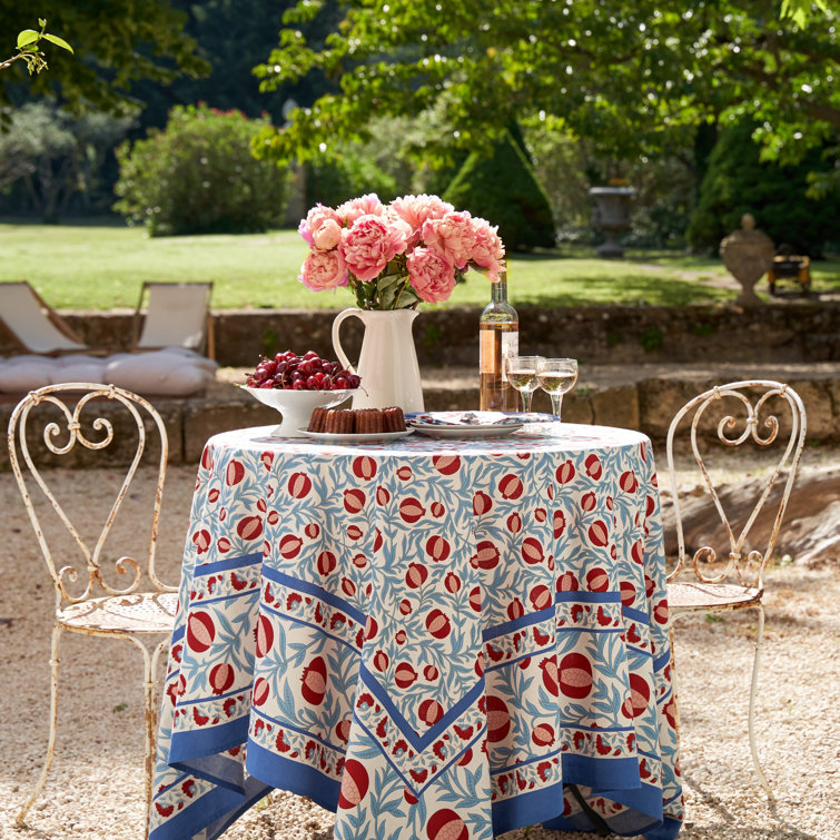 Handmade Red and Blue Floral Square Linen Tablecloth