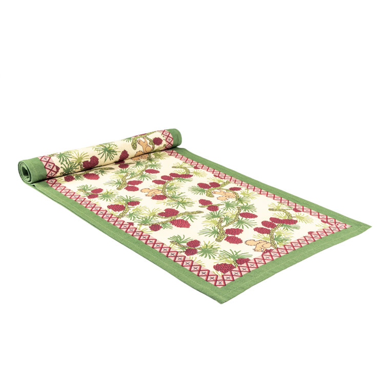Handmade Festive Red and Green Cotton Table Runner 72" x 16"