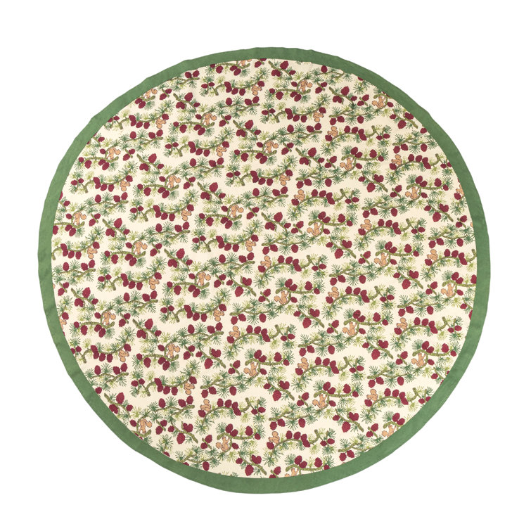 Round Green and Red Floral Cotton Tablecloth, 70"
