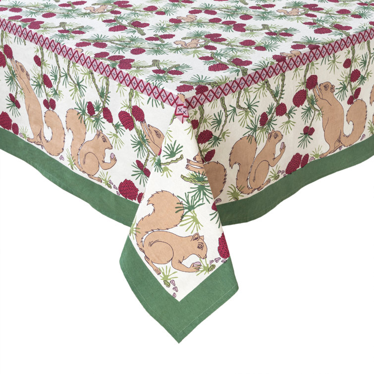 Handmade Red and Green Cotton Square Tablecloth