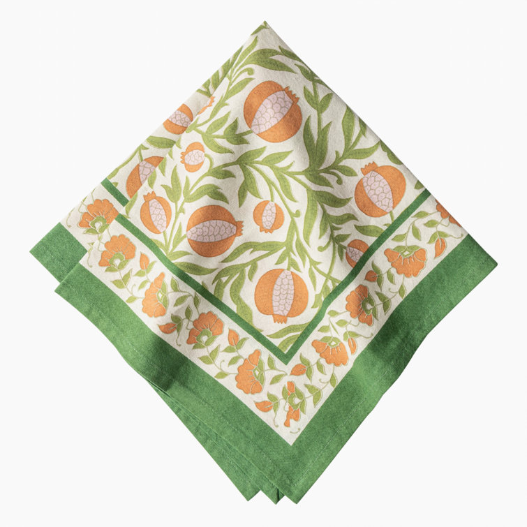 Orange and Green Floral Cotton Napkins, Set of 6