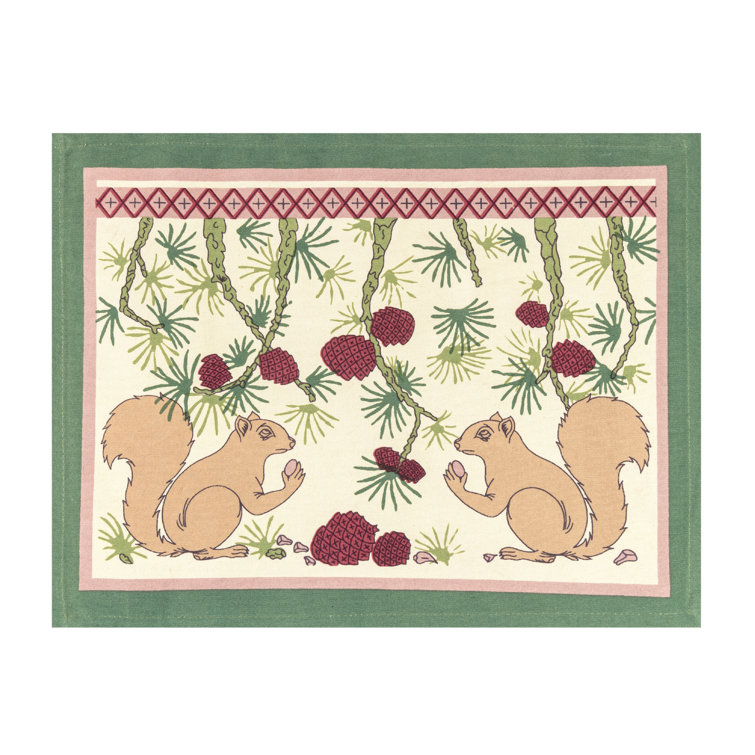 Festive Squirrel & Pinecone Cotton Fall Placemats Set