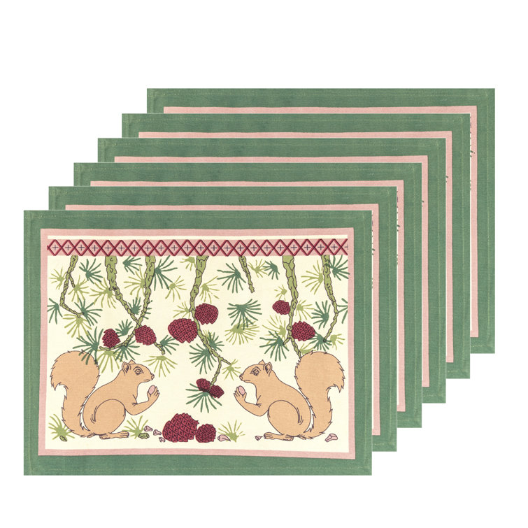 Festive Squirrel & Pinecone Cotton Fall Placemats Set