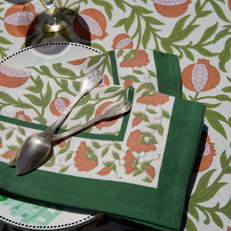 Orange and Green Floral Cotton Napkins, Set of 6