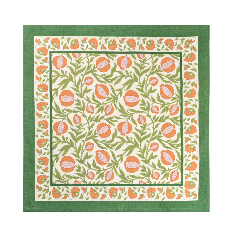 Orange and Green Floral Cotton Napkins, Set of 6