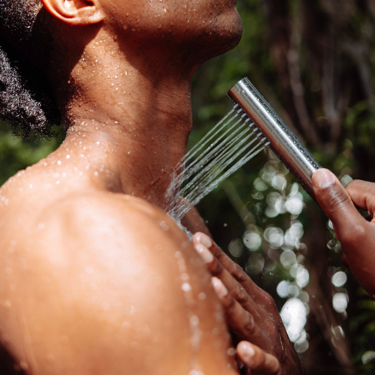 Brushed Stainless Steel Wall Mounted Outdoor Shower with Handheld Rain Head