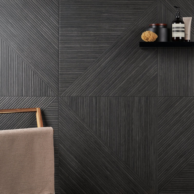 Charcoal Matte Porcelain Wood Look Rectangular Wall Tile