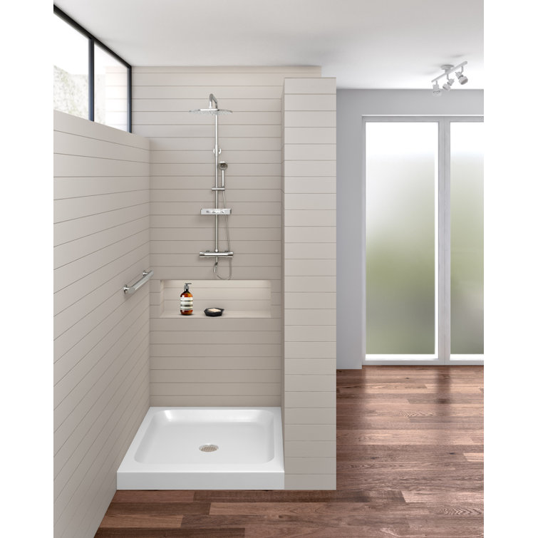 36" White Acrylic Single Shower Base with Non-Slip Surface