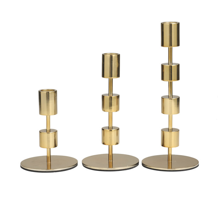 Gold Aluminum 3 Piece Tabletop Candlestick Set