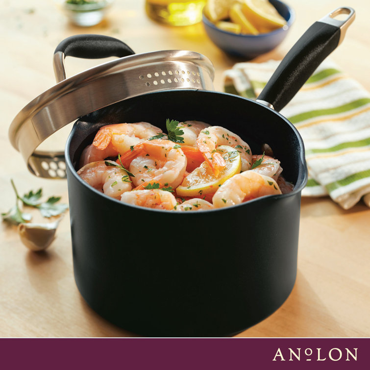 Onyx Black Aluminum Nonstick Saucier with Pour Spout, 2 Quart