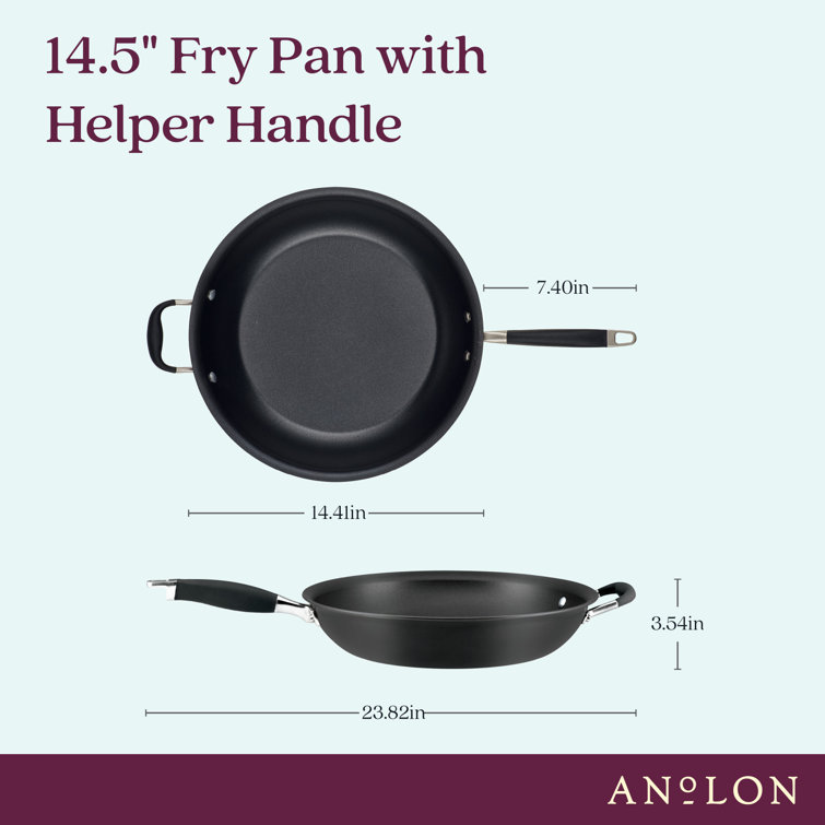 14.5-Inch Black Aluminum Nonstick Frying Pan with Helper Handle