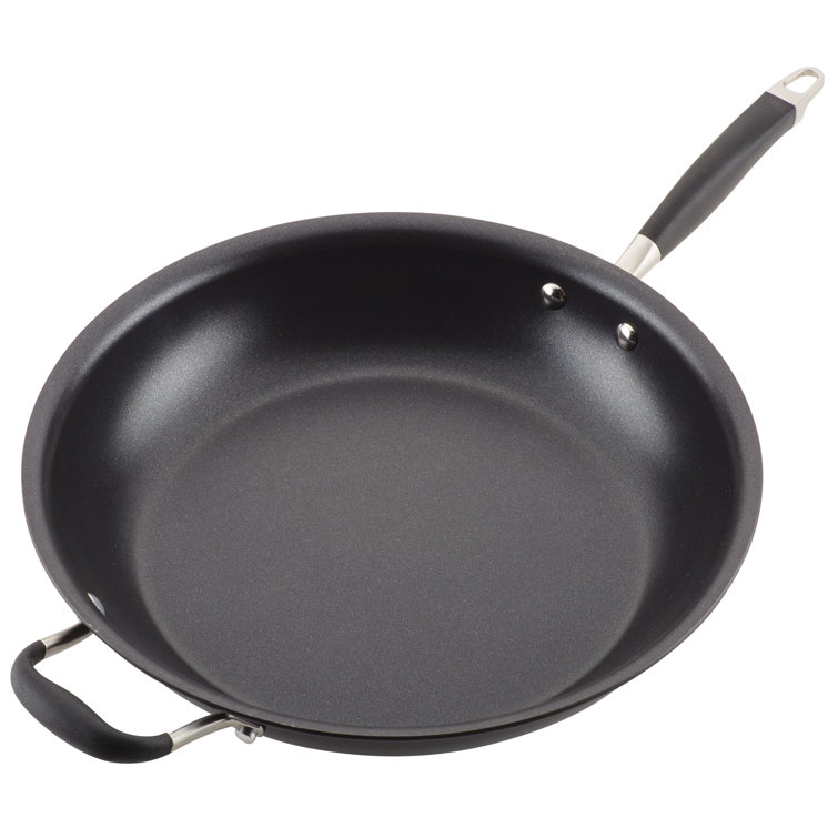 14.5-Inch Black Aluminum Nonstick Frying Pan with Helper Handle