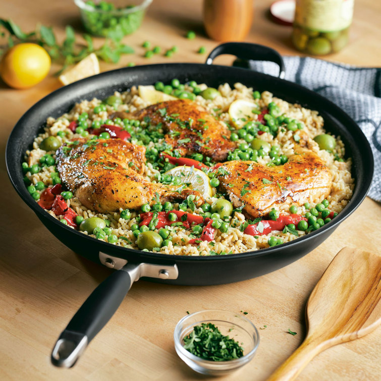 14.5-Inch Black Aluminum Nonstick Frying Pan with Helper Handle