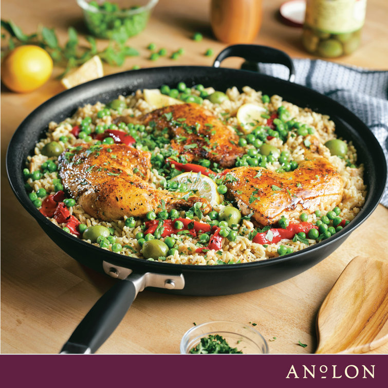 14.5-Inch Black Aluminum Nonstick Frying Pan with Helper Handle