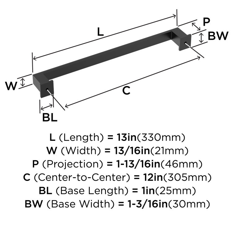 Matte Black 13-Inch Modern Appliance Pull with Mounting Hardware