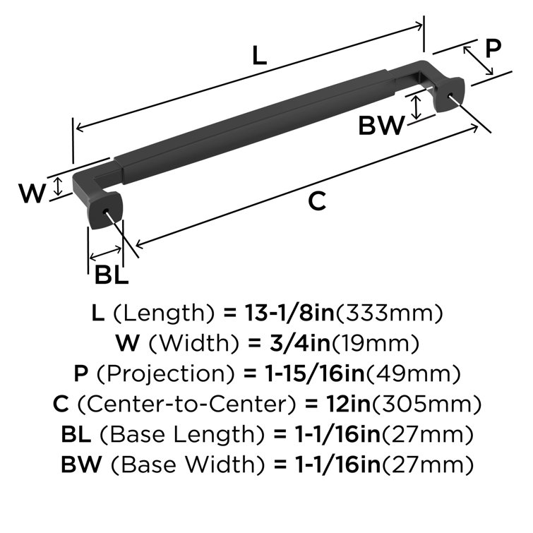 Matte Black 13" Modern Appliance Pull with Mounting Hardware