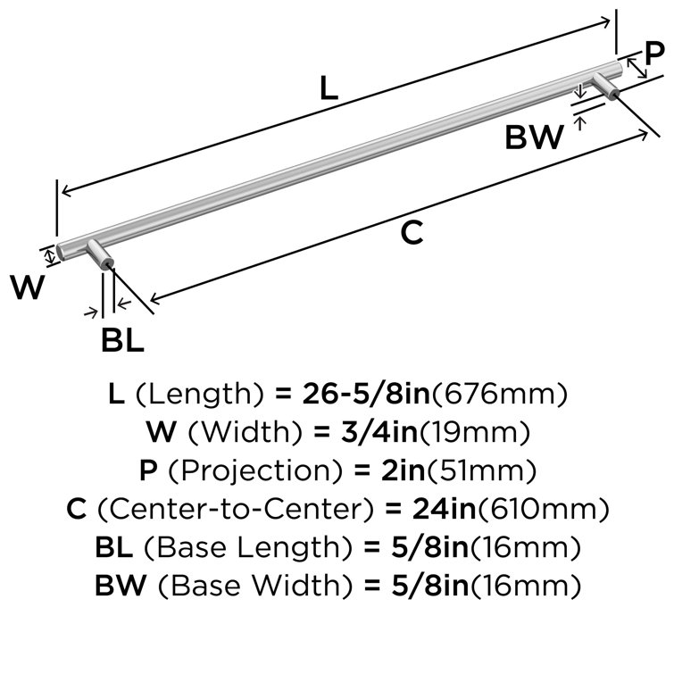 Polished Chrome Modern Bar Cabinet Pull with Mounting Hardware