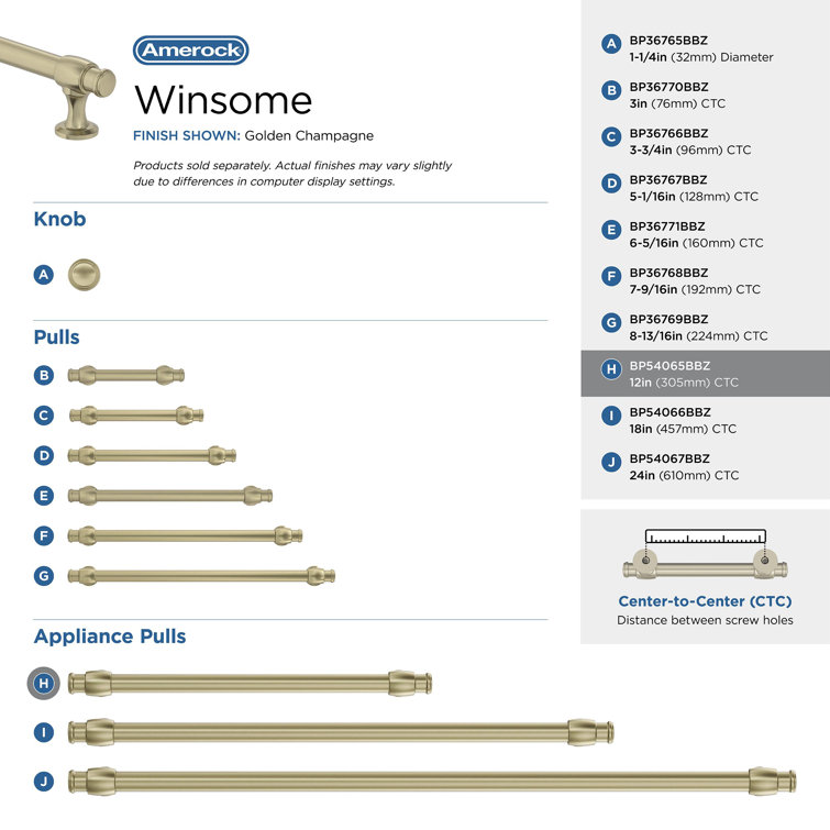 Golden Champagne 12" Appliance Pull with Mounting Hardware