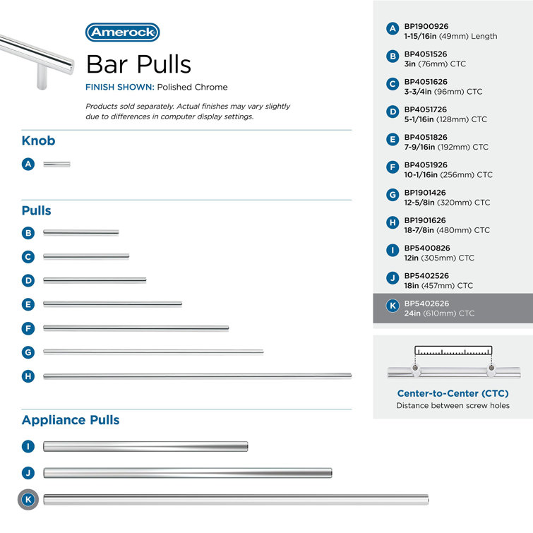 Polished Chrome Modern Bar Cabinet Pull with Mounting Hardware