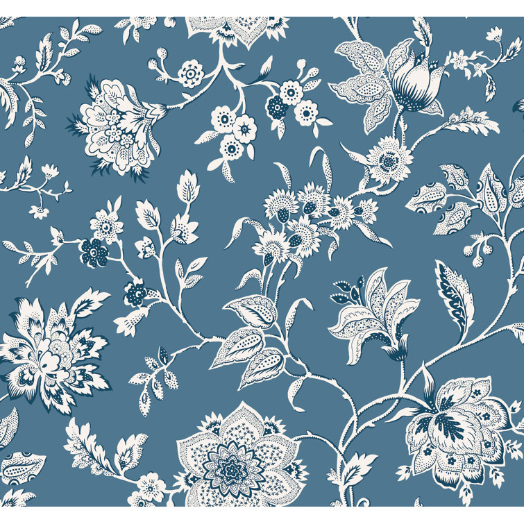 Sutton Blue and White Floral Non-Pasted Wallpaper Roll