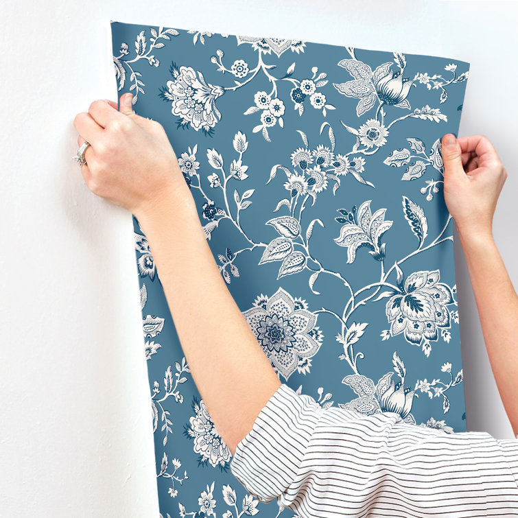 Sutton Blue and White Floral Non-Pasted Wallpaper Roll