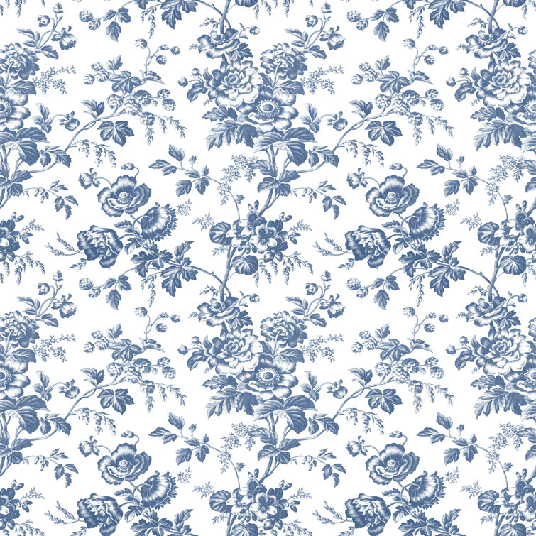 Navy Floral Toile Pre-pasted Washable Wallpaper Roll