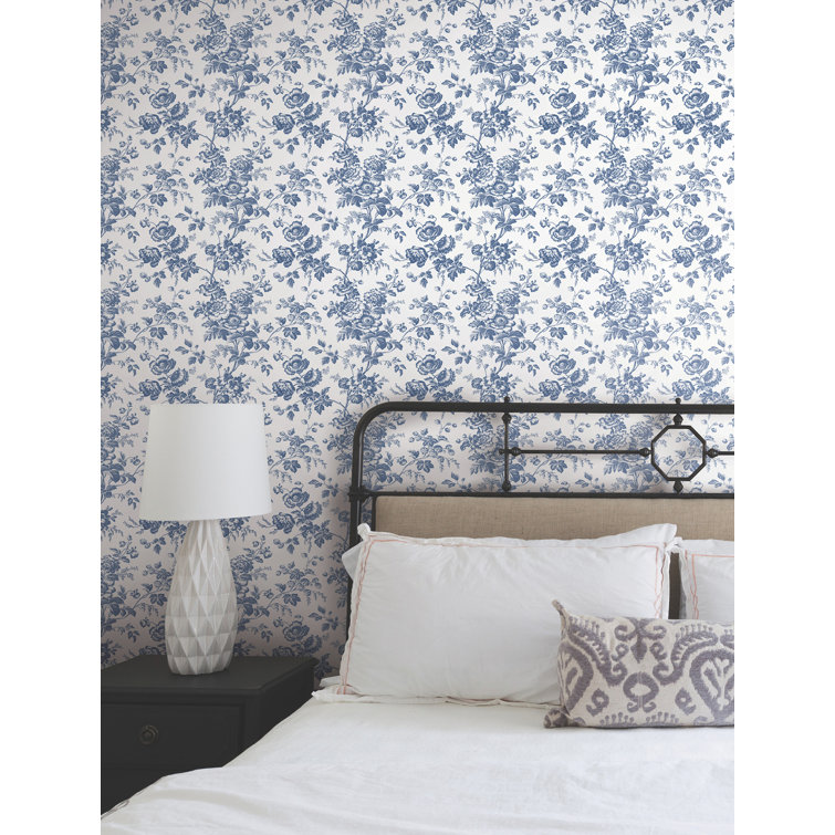 Navy Floral Toile Pre-pasted Washable Wallpaper Roll