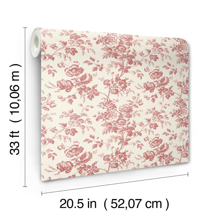 French Red Floral Toile Wallpaper Roll