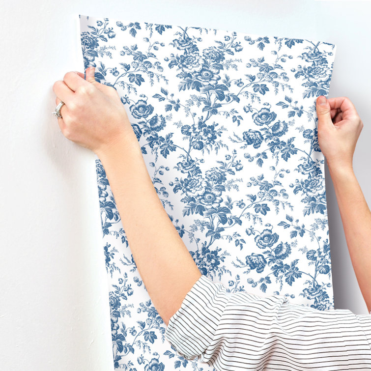 Navy Floral Toile Pre-pasted Washable Wallpaper Roll