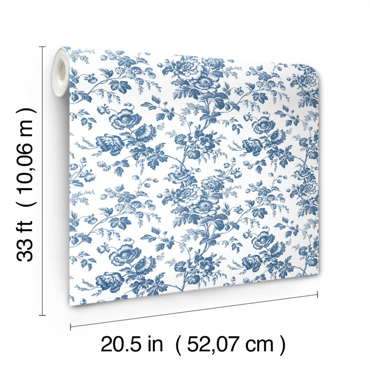 Navy Floral Toile Pre-pasted Washable Wallpaper Roll