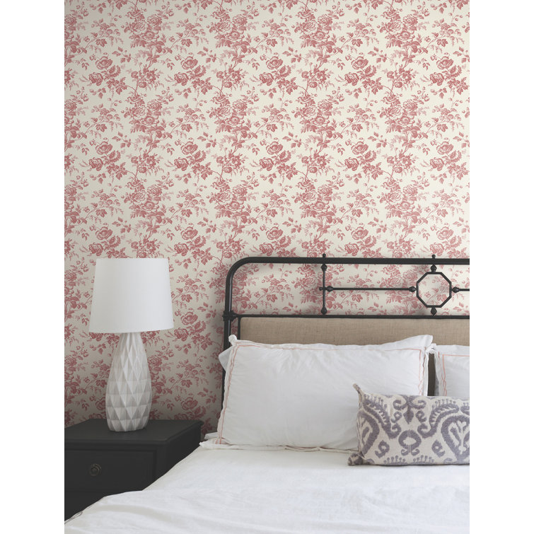 French Red Floral Toile Wallpaper Roll