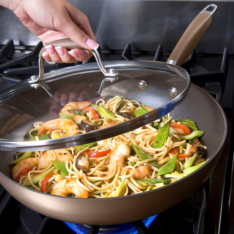 Bronze 12-Inch Aluminum Nonstick Deep Frying Pan with Lid